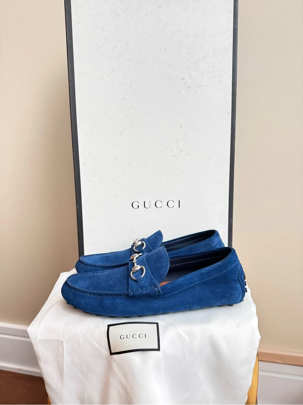 NWT Gucci Men’s Horsebit Loafers in Royal Blue, Suede, size 7 (US Men’s 7.5)
